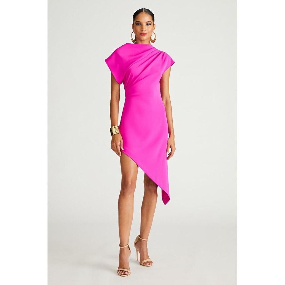 Halston Perry Crepe Asymmetric Cocktail Mini Dress in Spacy Pink Size 6